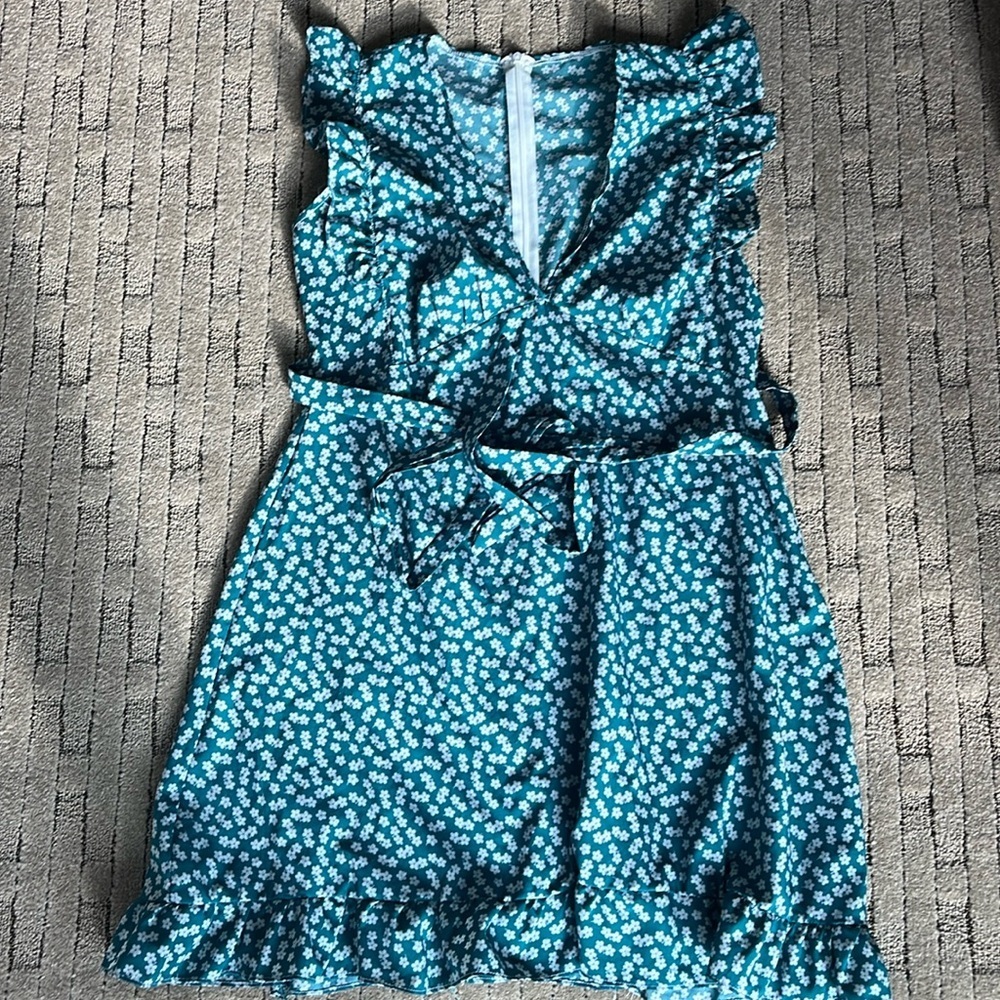 Green and white floral babydoll frilly dress